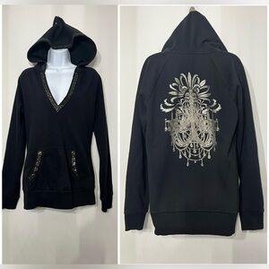 Vintage Express Y2K Graphic Hoodie Dark Grunge Alternative Rhinestones Goth L